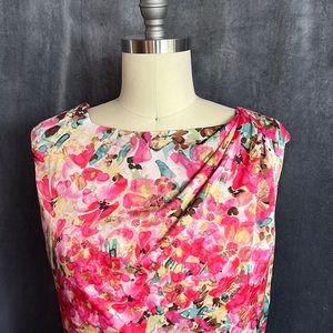 Brilliant colors! .Size 12 Ann Taylor sheath dress. Sill like Polyester.